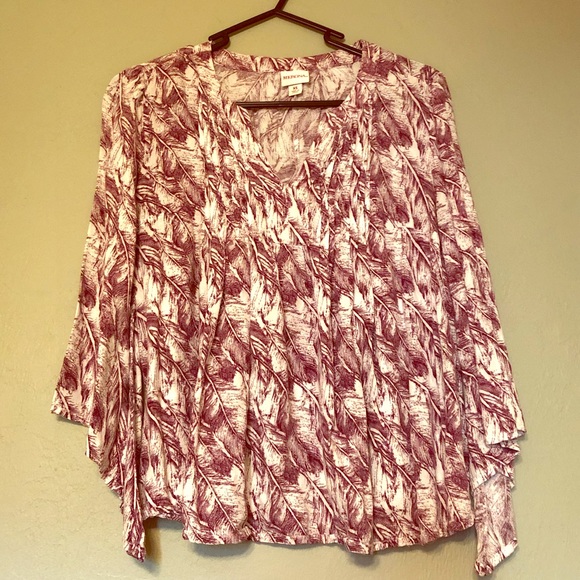 Boho Chic Feather Pattern Blouse w/ Bell Sleeves - Picture 1 of 7